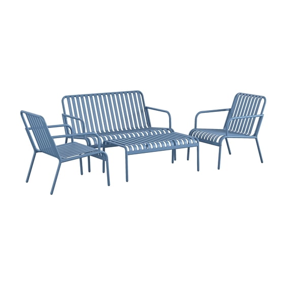 Novogratz Poolside Gossip, Ola 4 Piece All Steel Conversation Set, French Blue