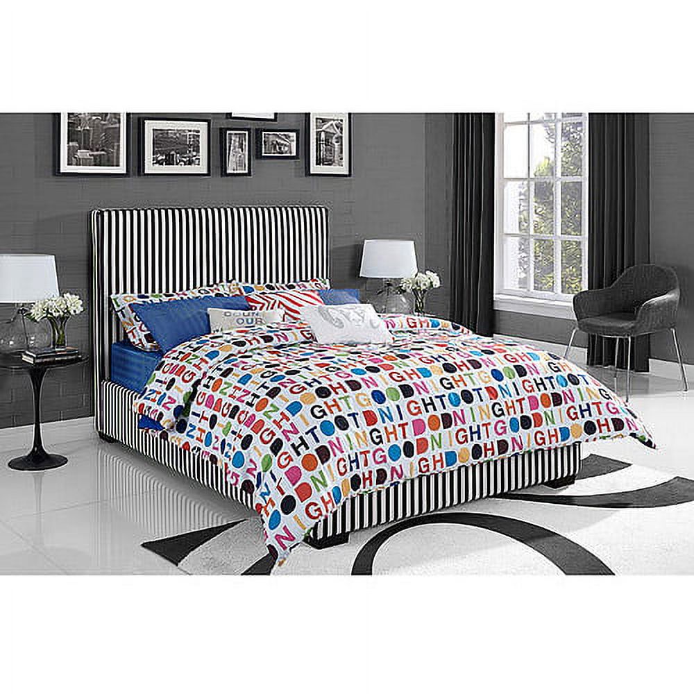 Novogratz Preppy Full Upholstered Bed, Black and White - image 1 of 5