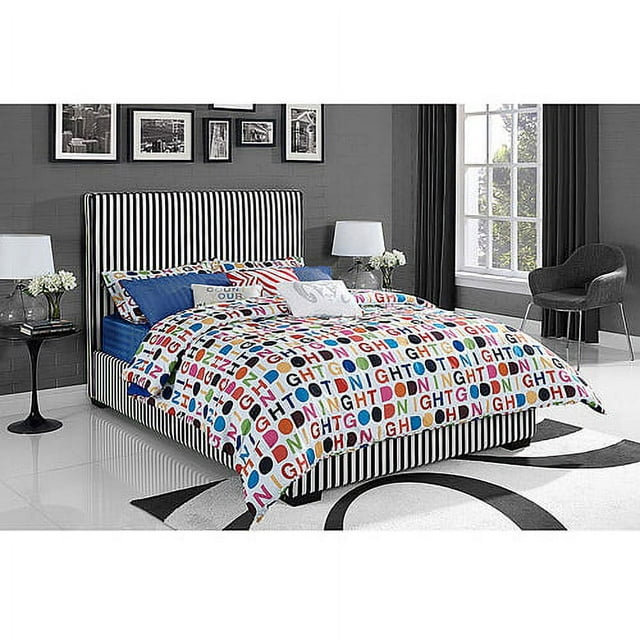 Novogratz Preppy Full Upholstered Bed, Black and White