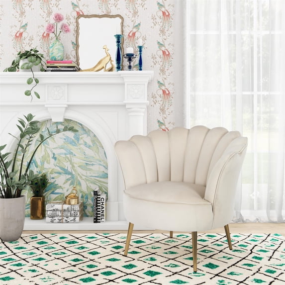 Novogratz Presley Modern Glam Seashell Accent Chair, Cream Velvet