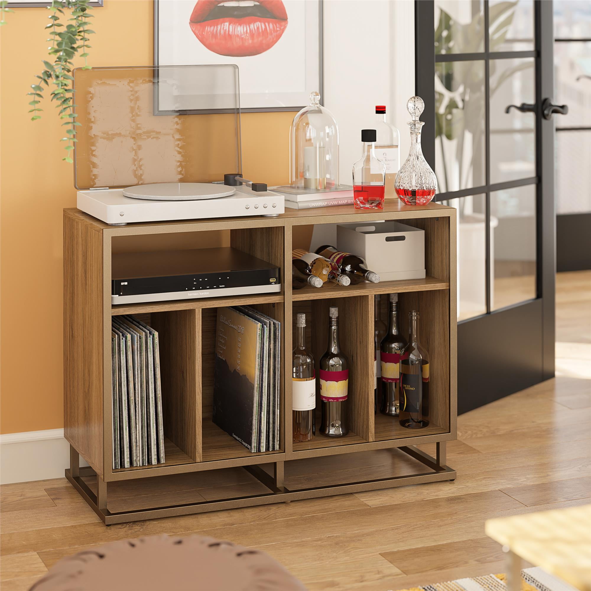 Novogratz Regal Double Wide Record Station/Accent Cabinet, Walnut