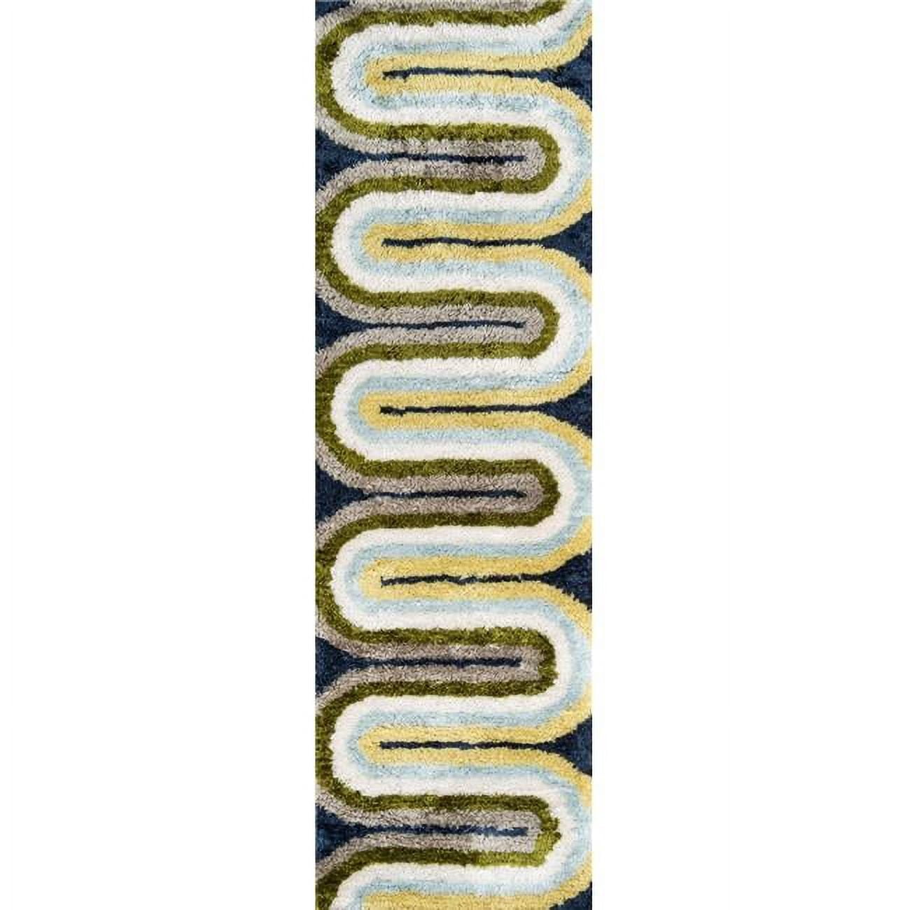 Retro Wave Multicolor Hand-Tufted Shag Runner Rug