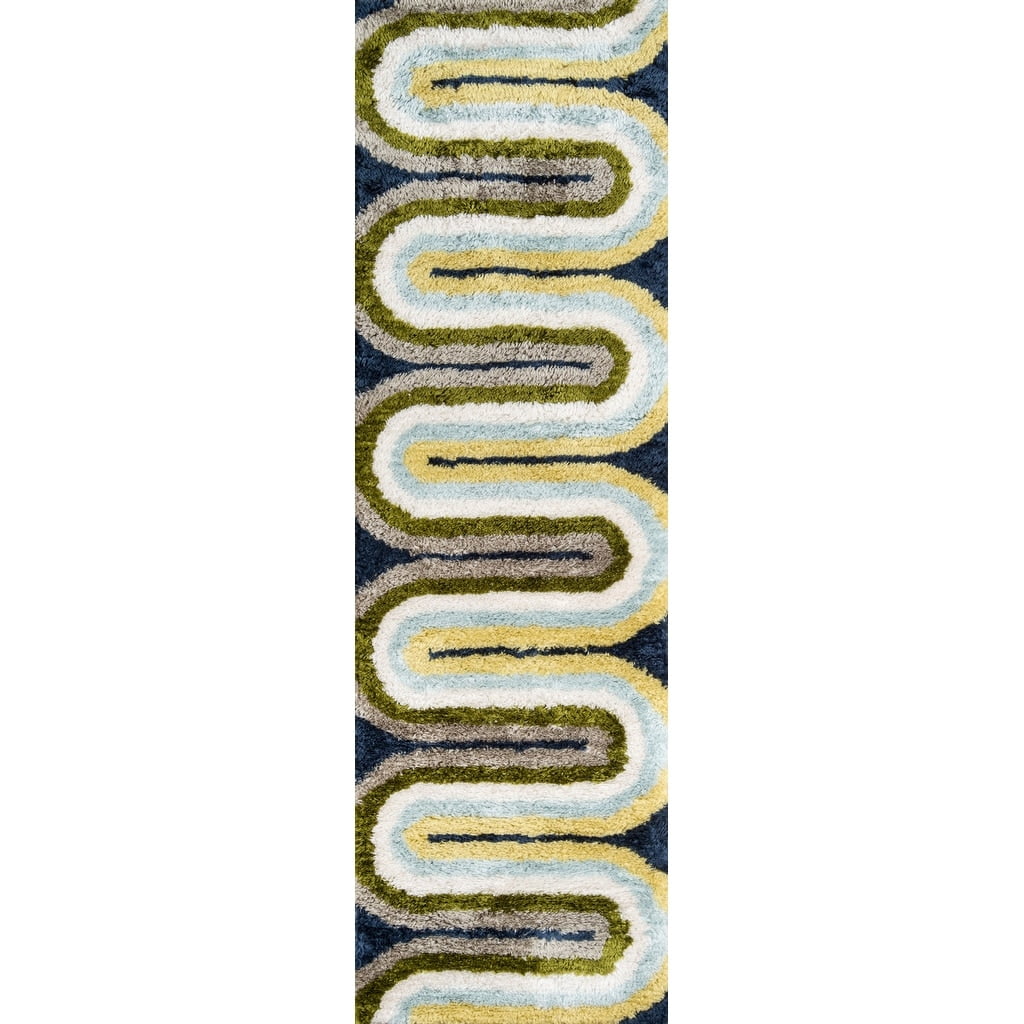 Retro Wave Multicolor Hand-Tufted Shag Runner Rug
