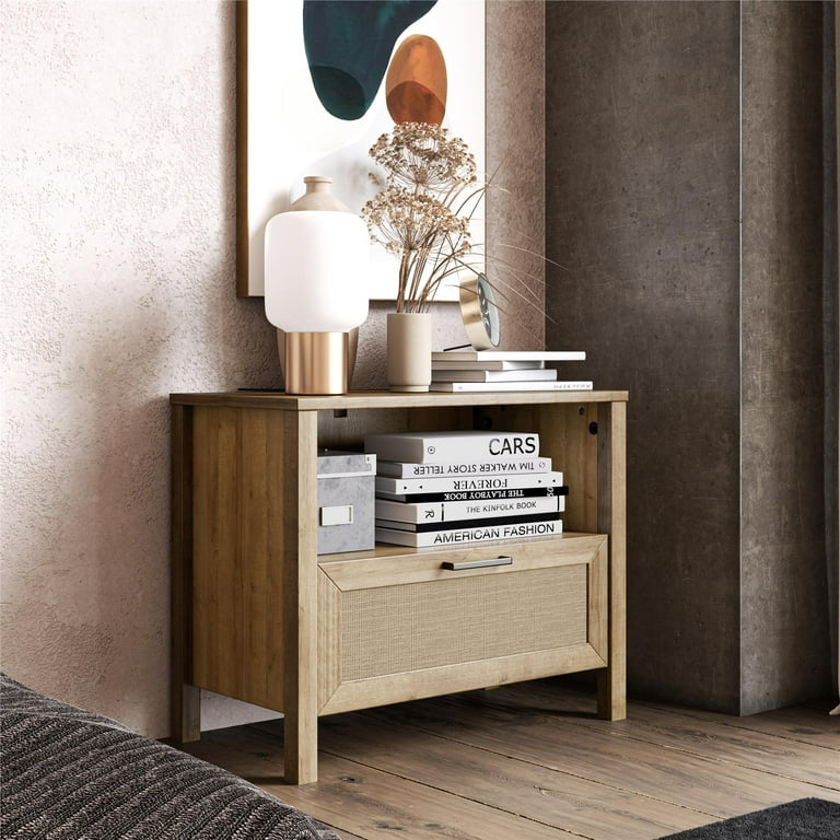 Novogratz Shay 1-Drawer Nightstand, Natural with Faux Rattan