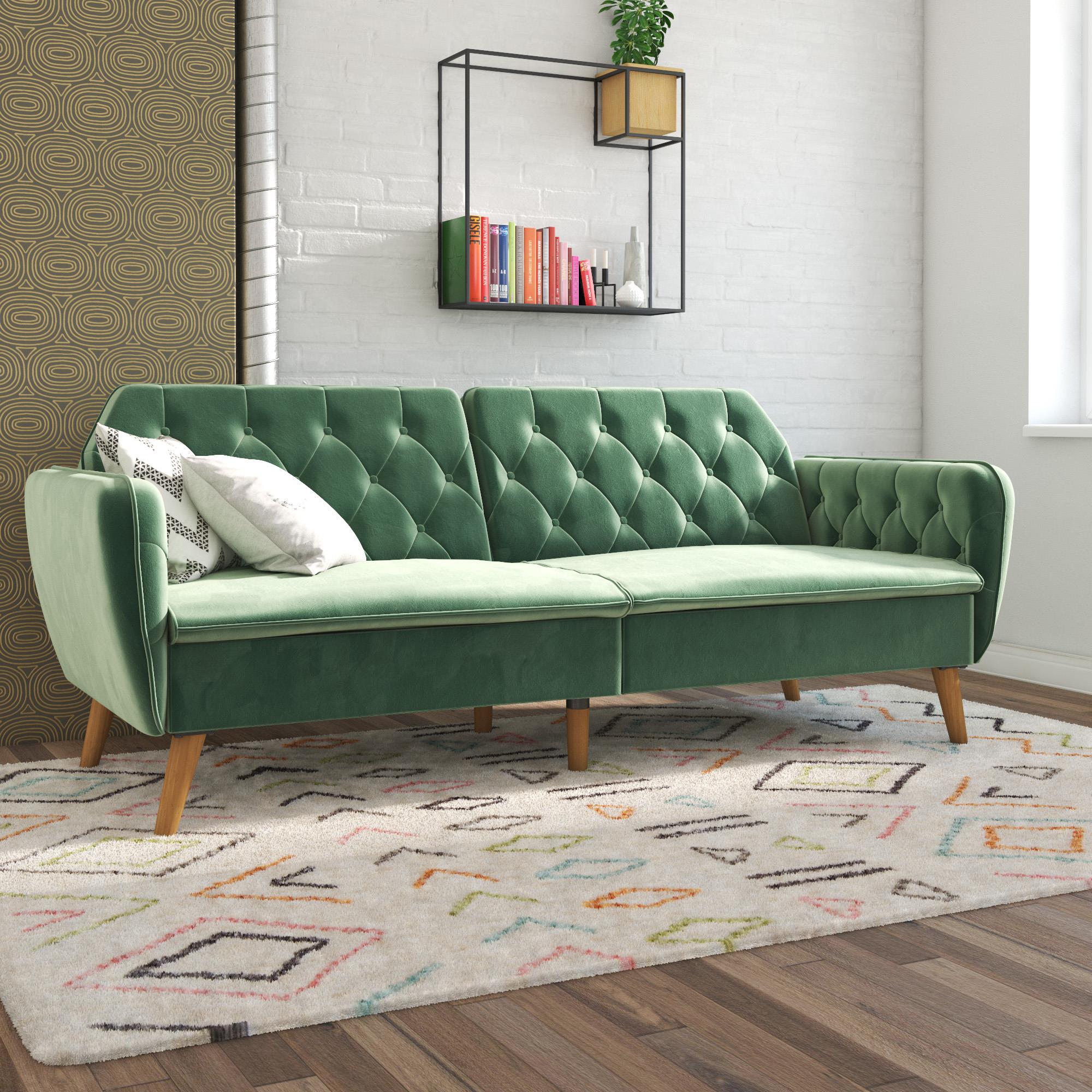Novogratz Tallulah Memory Foam Futon and Sofa Bed, Light Green Velvet - image 1 of 17