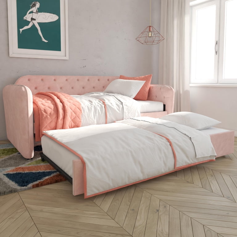 Novogratz Tallulah Tufted Daybed and Trundle, Pink Velvet
