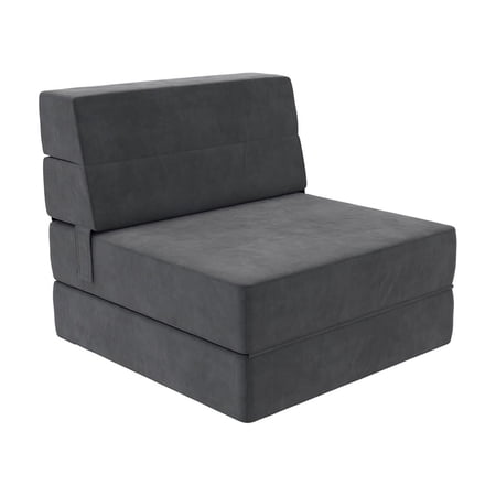 Novogratz The Flower Kids 5-in-1 Modular Chair and Lounger Bed, Gray Microfiber