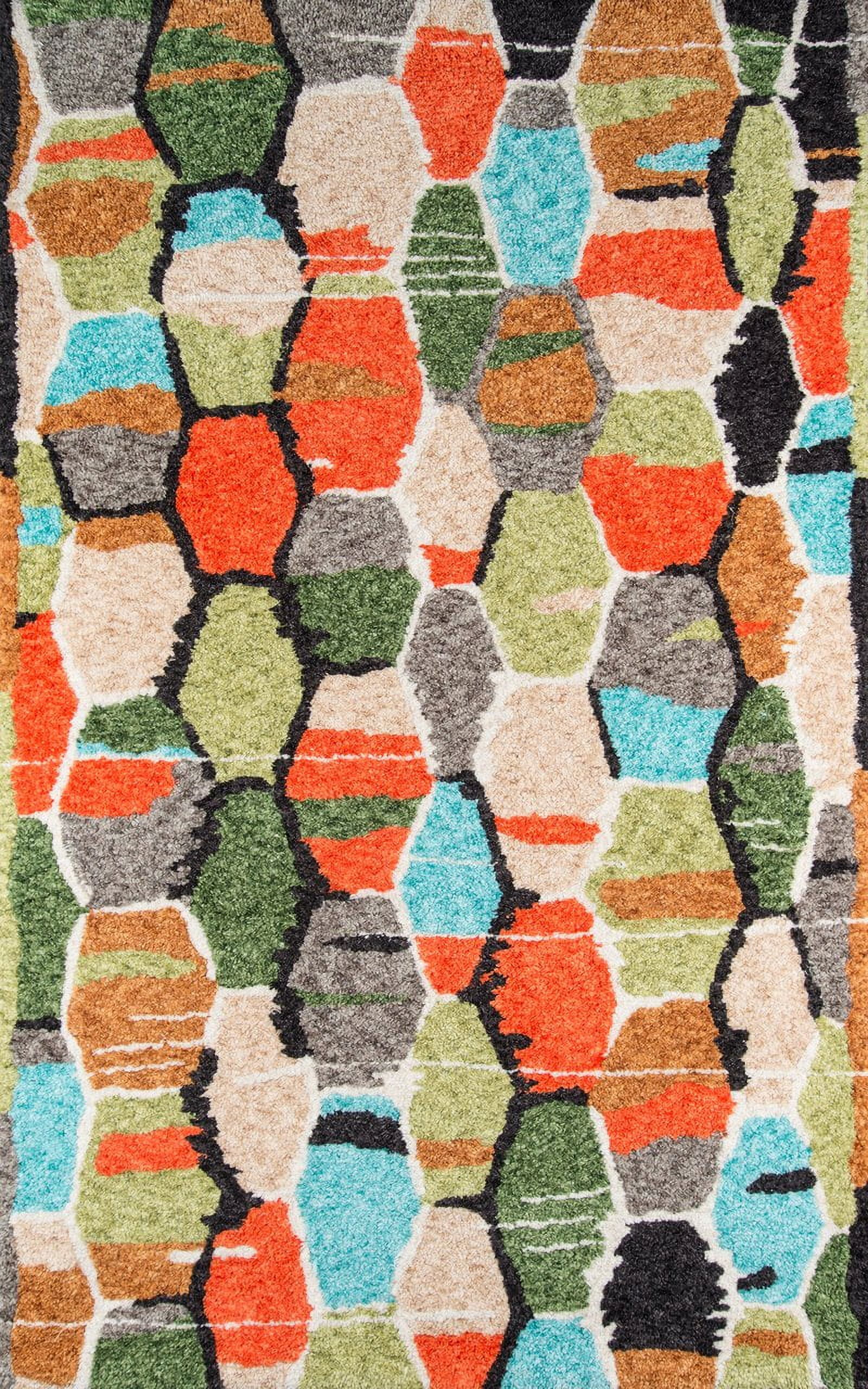 Multi-Color Geometric Tufted Rectangular Polyester Area Rug
