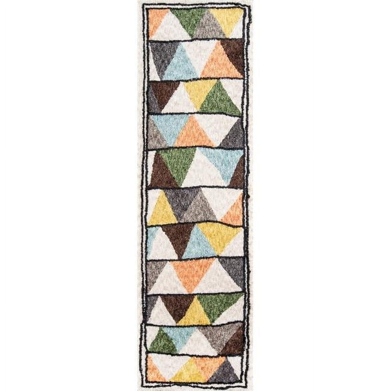 Ivory and Multicolor Geometric Tufted Runner Rug, 2'3" x 8'
