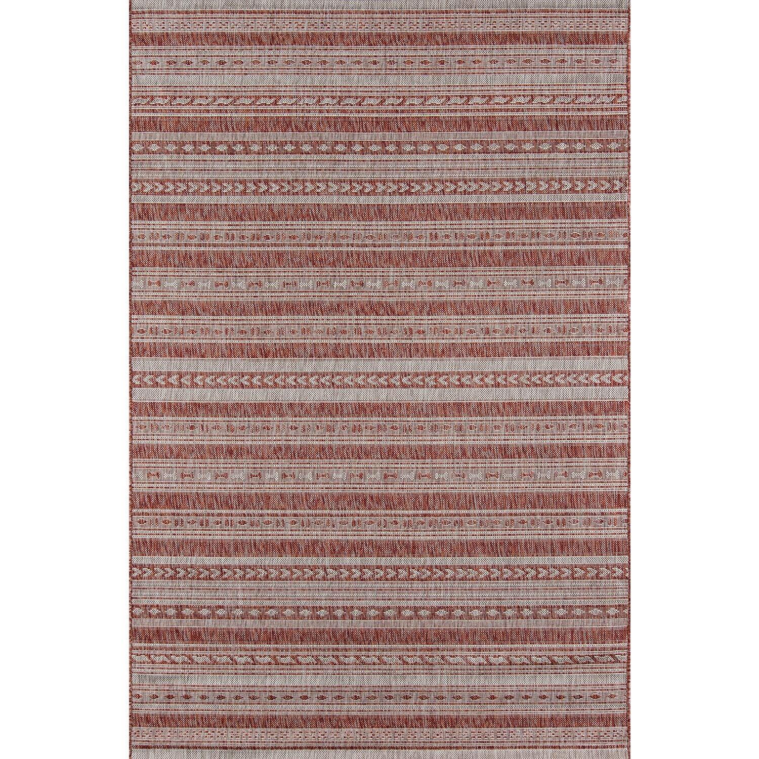Copper and Beige Rectangular Synthetic Indoor/Outdoor Rug
