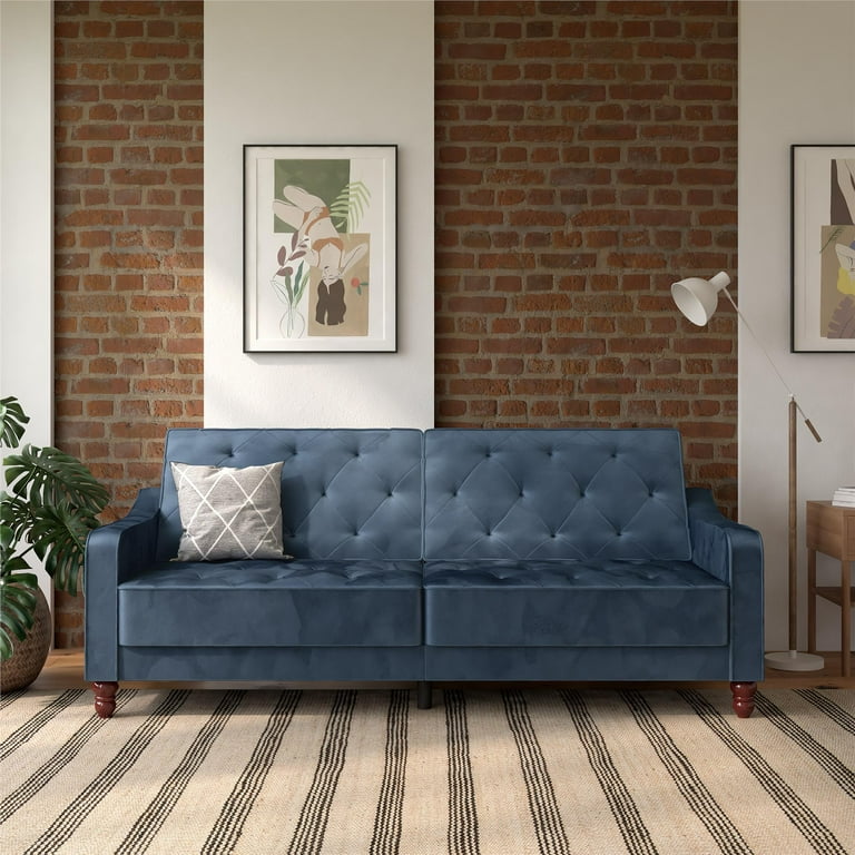 Novogratz Vintage Tufted Split Back Futon Blue Velvet Walmart