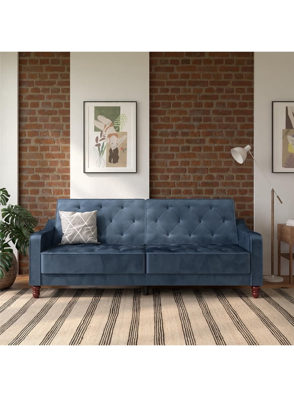 Novogratz Vintage Tufted Split Back Futon, Blue Velvet