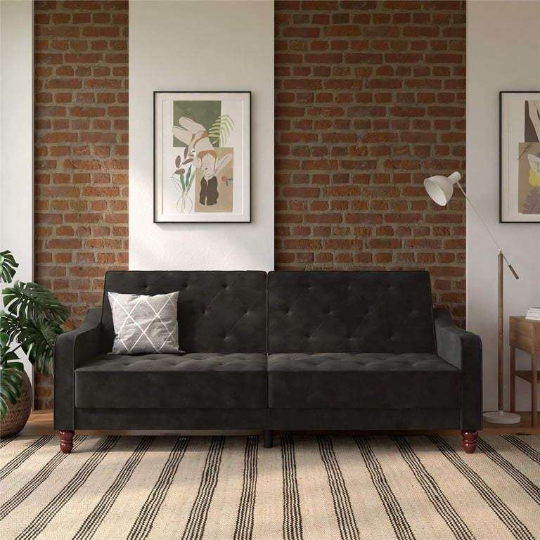 Novogratz Vintage Tufted Split Back Futon Gray Velvet