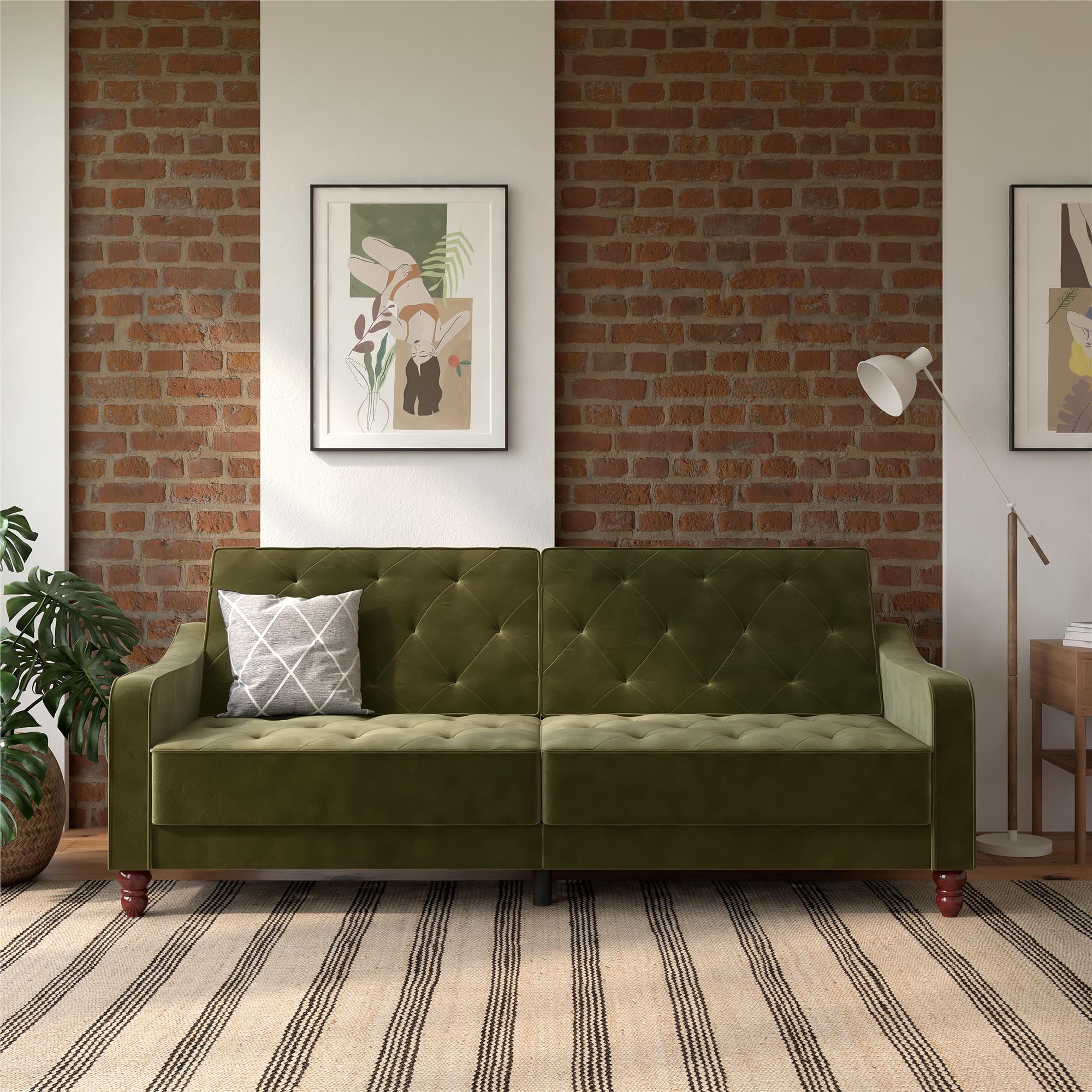 Novogratz Vintage Tufted Sofa Sleeper II, Taupe Velour - Walmart.com