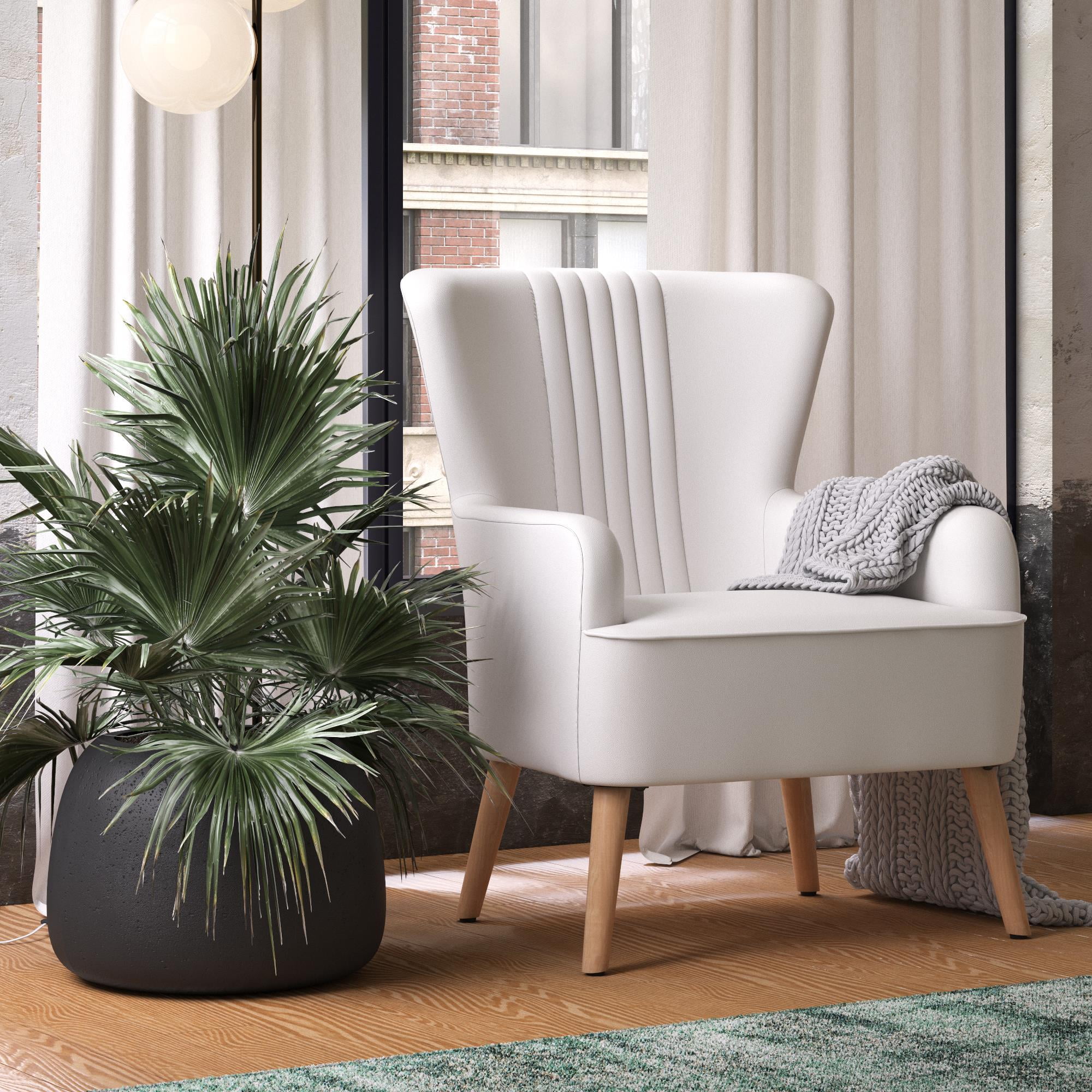 Novogratz William Tufted Accent Chair, White Faux Leather