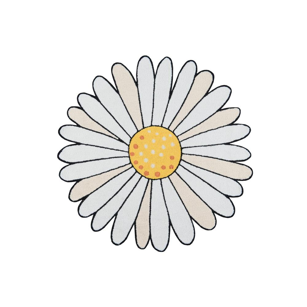 Daisy Ivory Round Floral Wool Kitchen Mat 4' x 4'