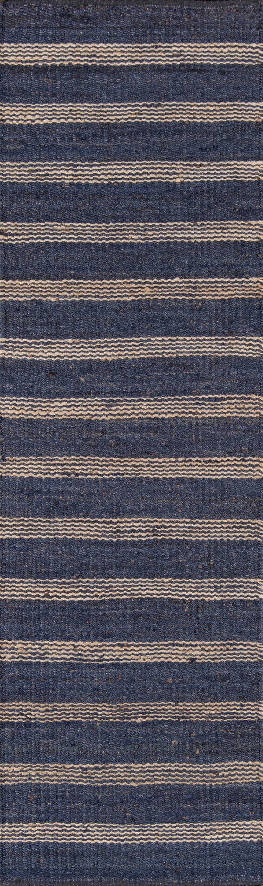 Navy and Beige Handwoven Jute Stripe Runner Rug