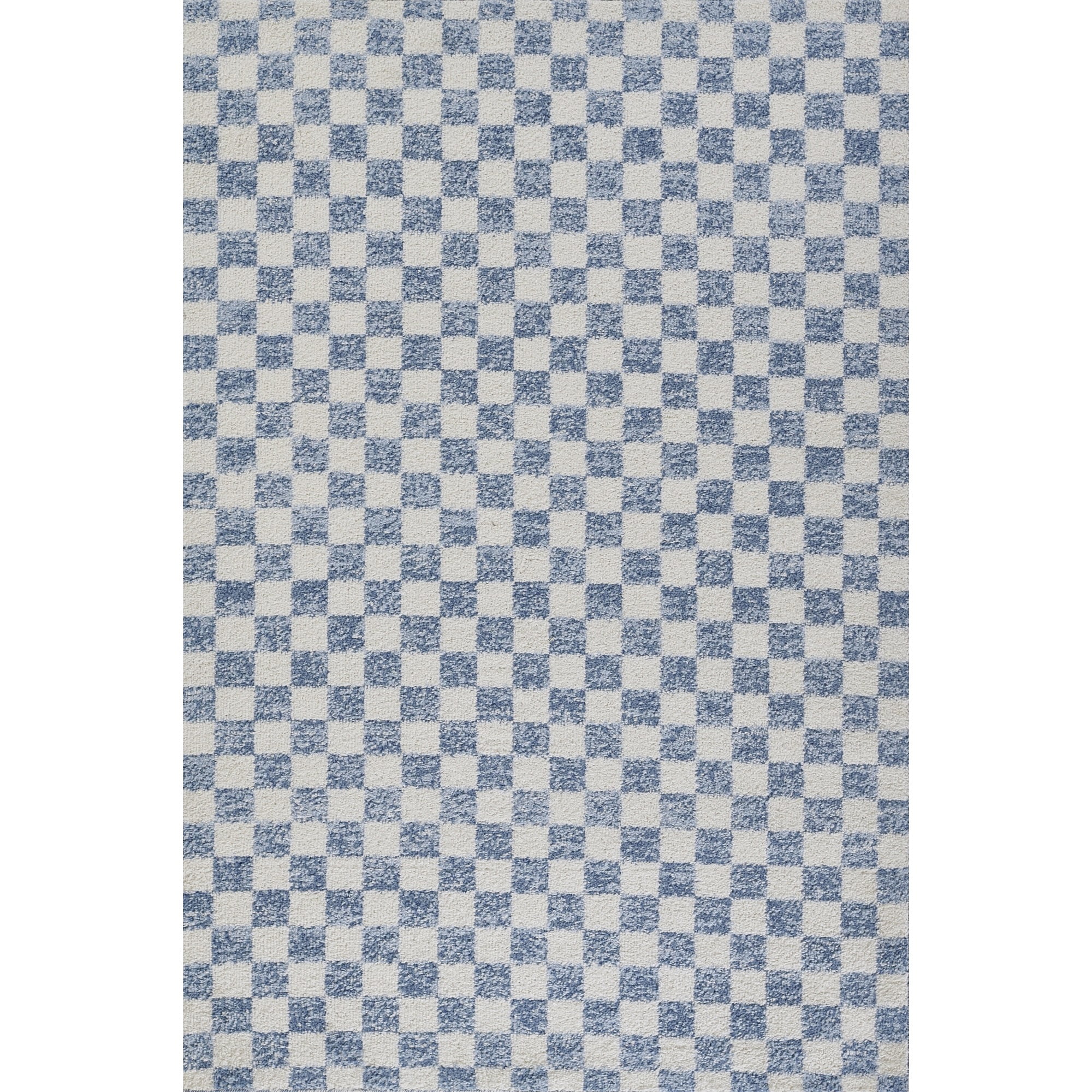 Kaia Blue Geometric Checkered Rectangular Rug 5'3" x 7'