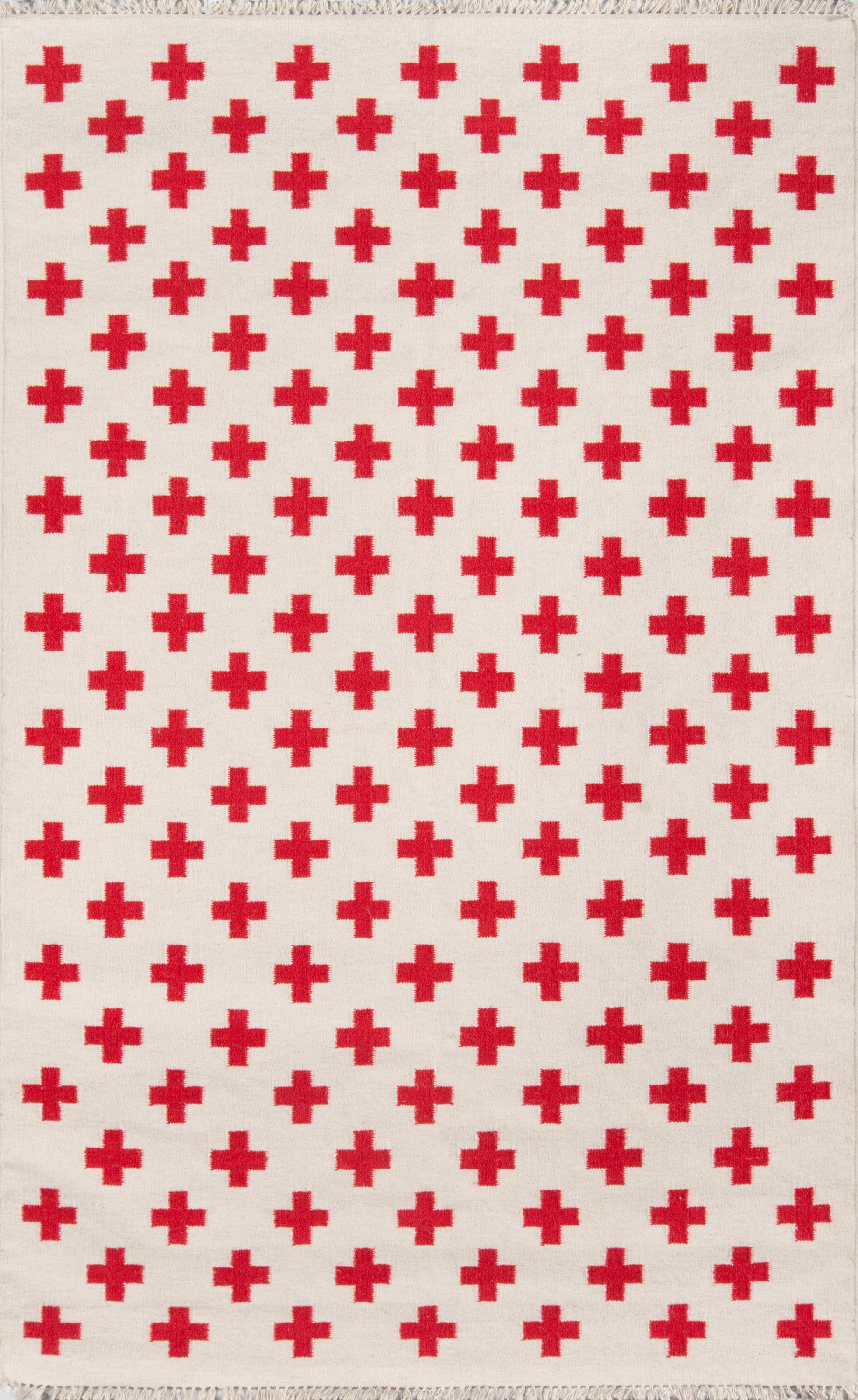 Ivory Geometric Hand-Woven Wool Rug, 5' x 7', Reversible & Stain-Resistant