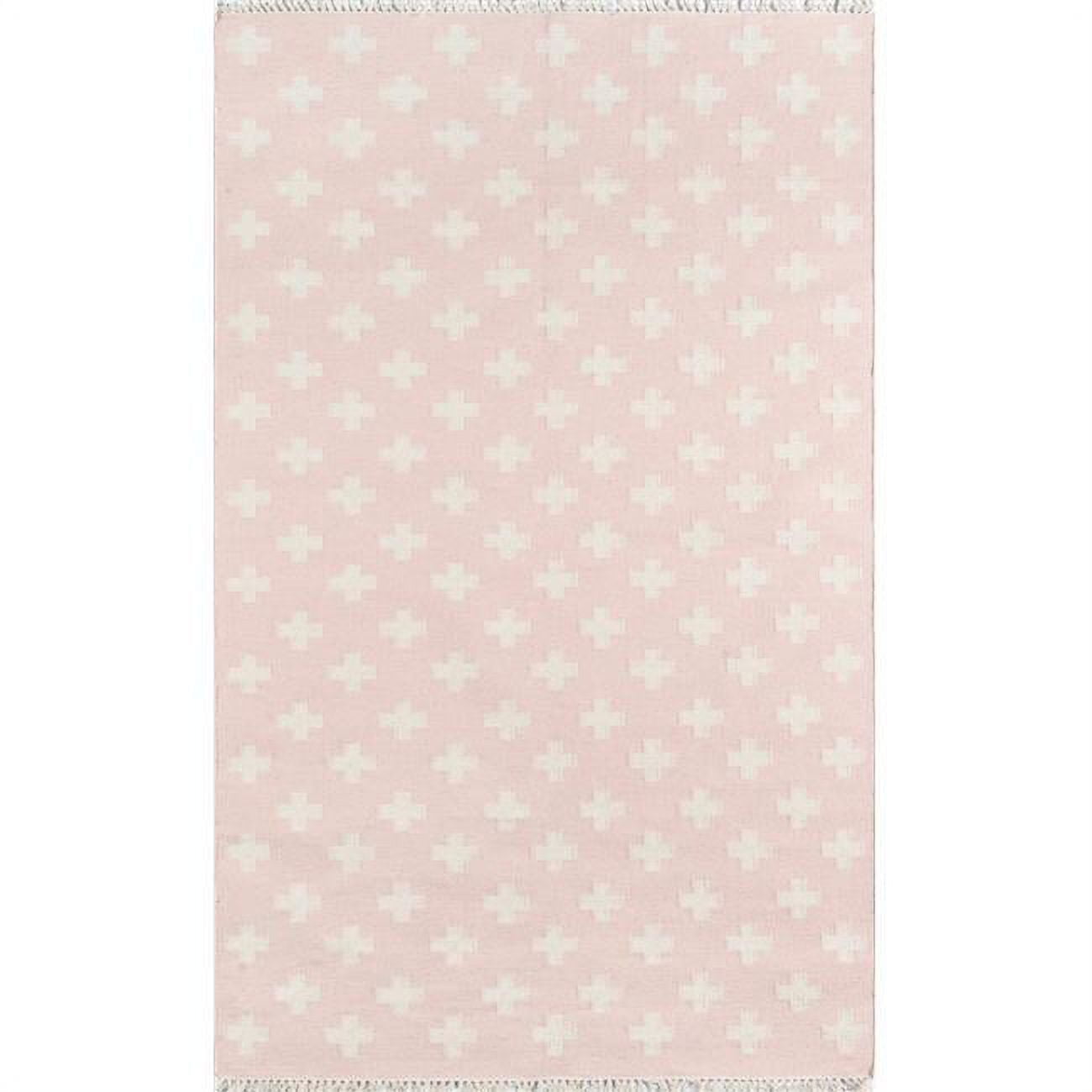 Topanga Pink and White Geometric Wool Runner Rug