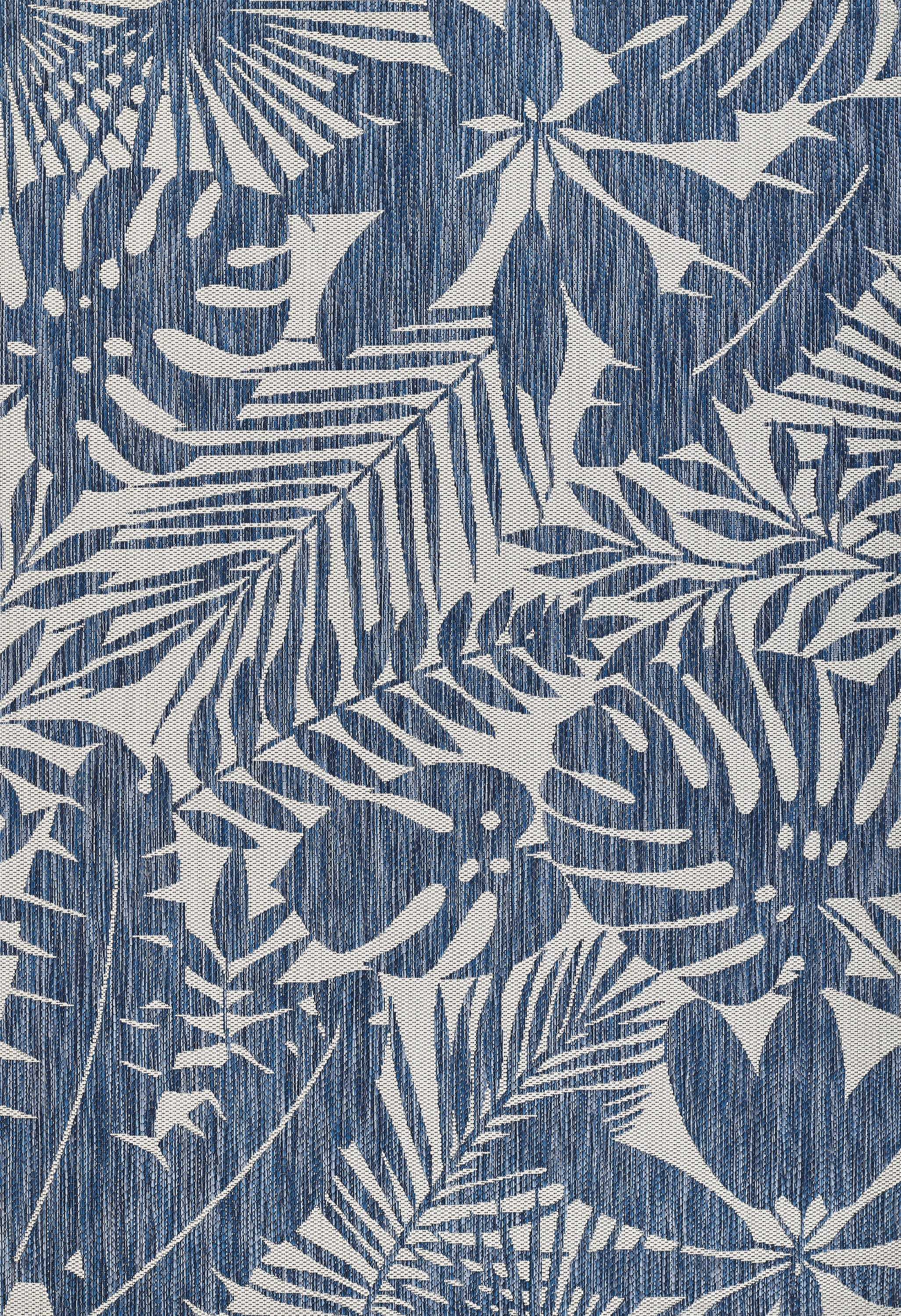Blue and White Synthetic 4' x 6' Rectangular Washable Rug
