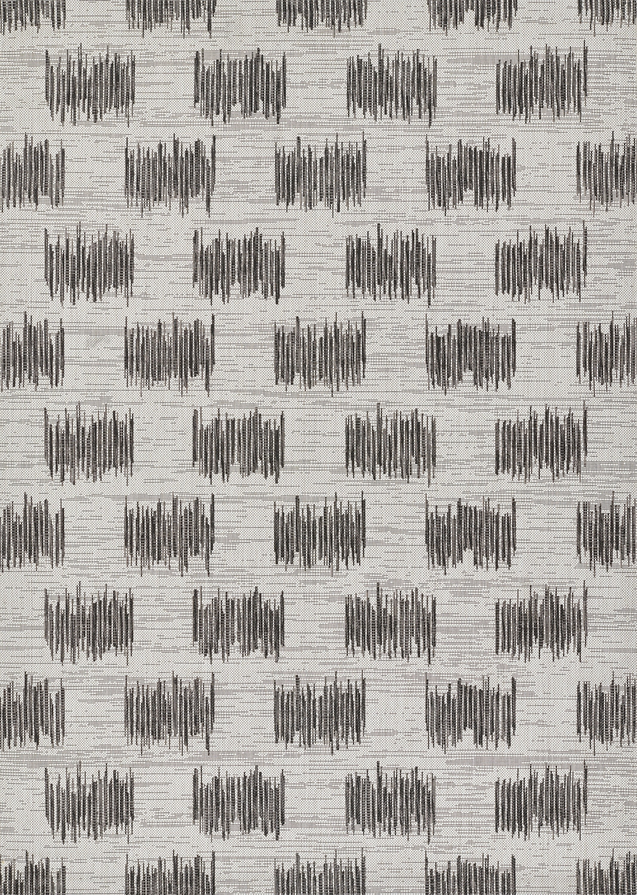 Ivory and Black Geometric Synthetic Indoor/Outdoor Rug 4' x 6'