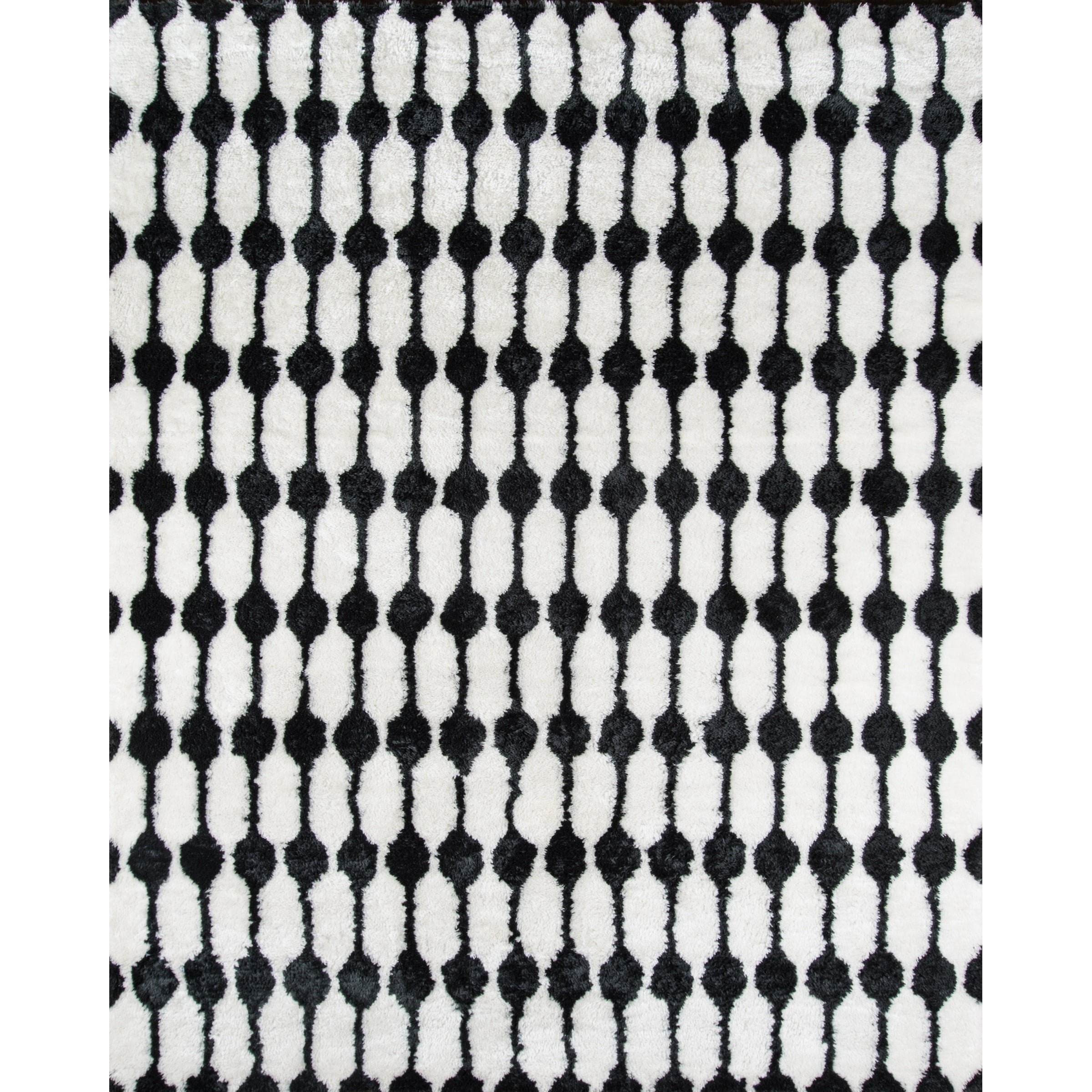 Hand-Tufted Black and White Shag Synthetic Area Rug 5' x 7'