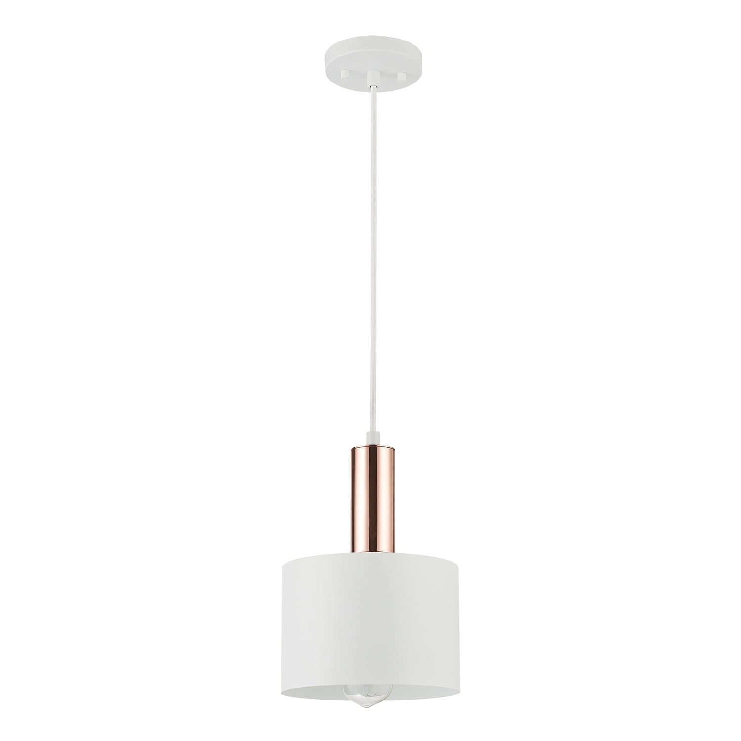 Matte Black and White Mini Drum Pendant with Rose Gold Accent