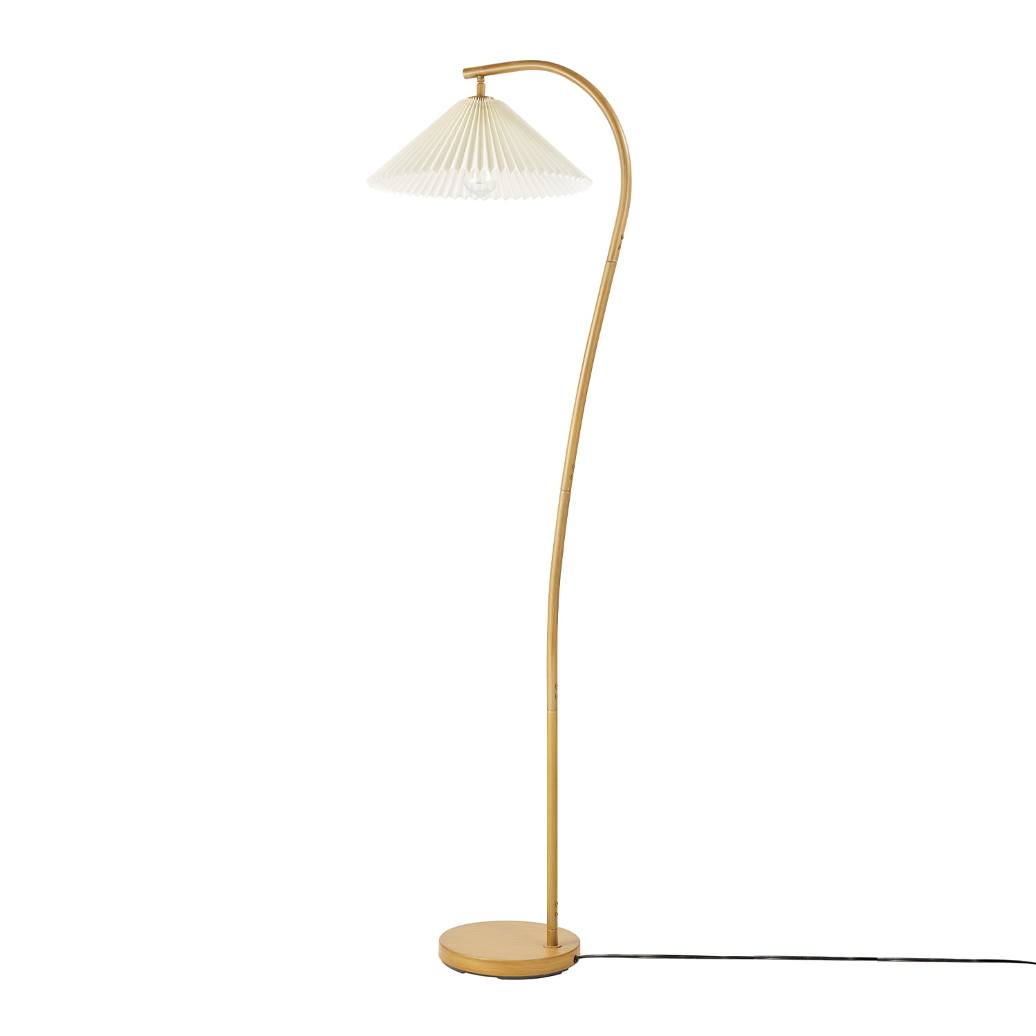 Novogratz x Globe 62" Wood Toned Floor Lamp with White Pleated Fabric Shade