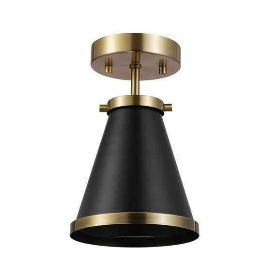 Novogratz x Globe Electric Industrial Style 1-Light Indoor Semi-Flush Mount Ceiling Light Matte Black Shade