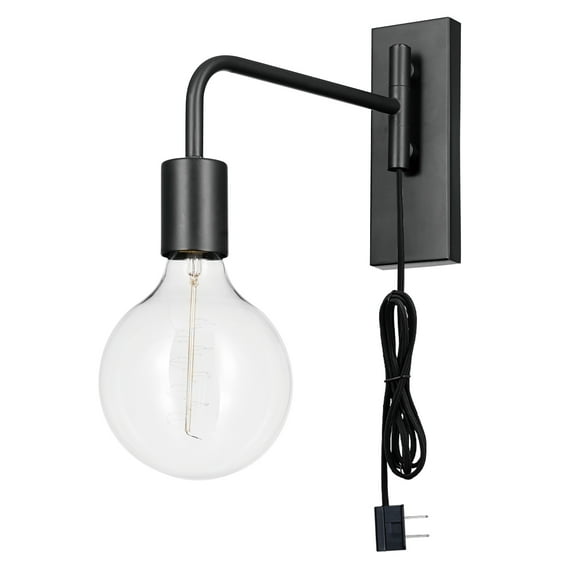 Novogratz x Globe Electric Sydney 1-Light Matte Black Plug-In Wall Sconce with Black Cloth Cord, 51370
