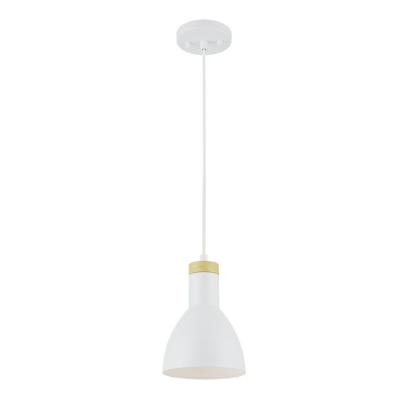 Novogratz x Globe Lars 1-Light Matte White Pendant Light with Wood Grain Accent