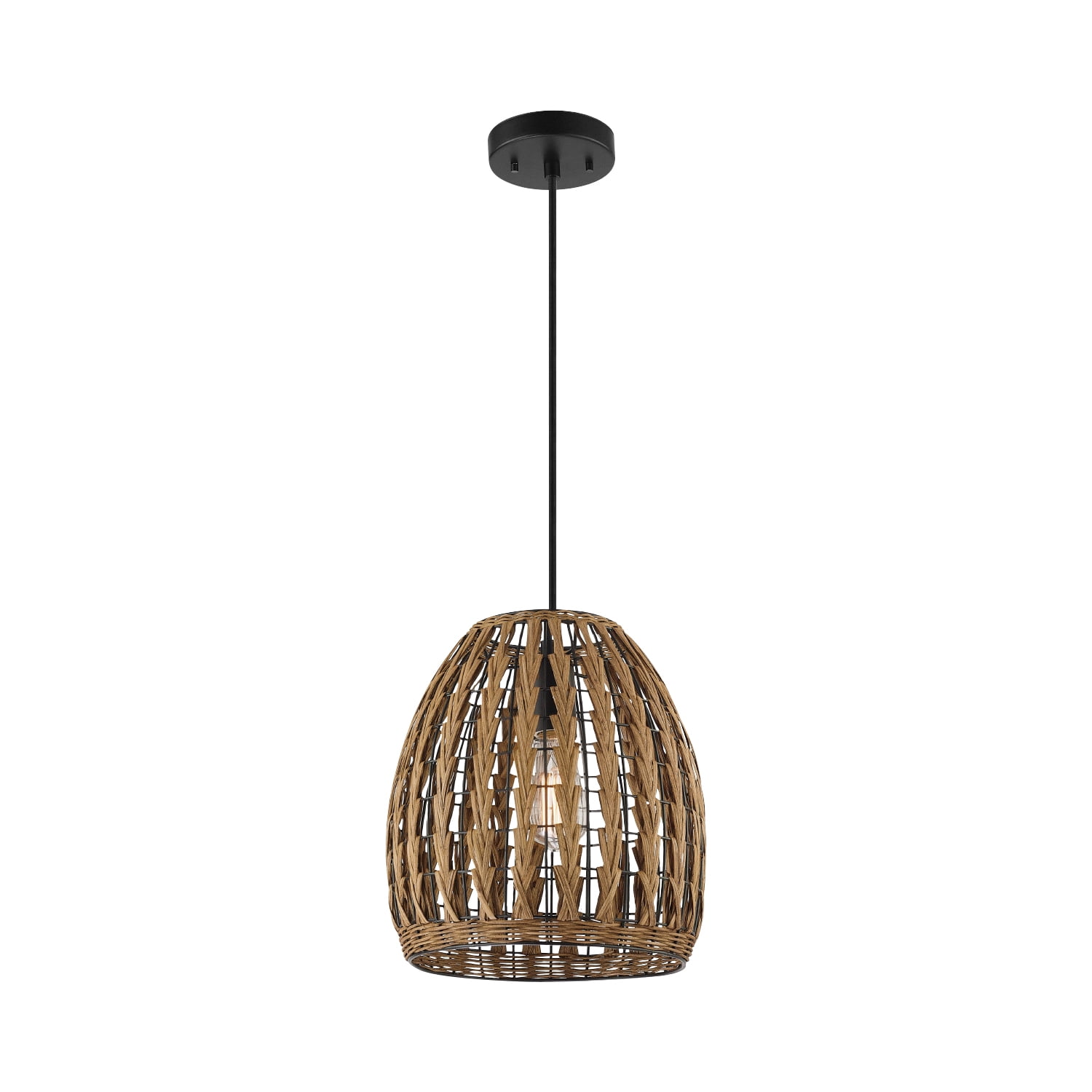 Brown Woven Rattan Globe Pendant Light with Black Cord