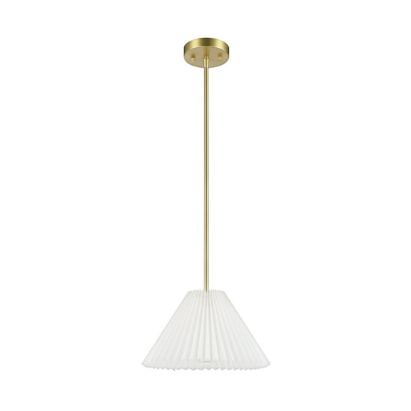 Novogratz x Globe Matte Brass Pendant Lighting with Off-White Pleated Fabric Shade
