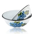 thumbnail image 1 of Novomoskovsjka Posuda Blueberry Enamel Serving Bowl Set of 2 pcs Shatterproof Enameled Steel Fruit and Salad Bowls for Cooking Enamel Mixing Bowl for Indoor and Outdoor Use Metal Bowls, White Blue, 1 of 6