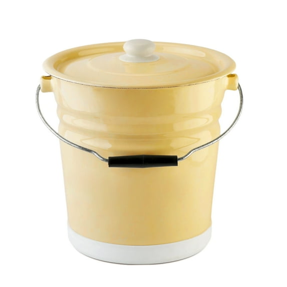 Novomoskovsjka Posuda Cream Enamel Bucket with Lid and Plastic Bottom Protection 12.7 Qt (12 L) Enameled Steel Kitchen Bucket for Storing Water Grains or Tools