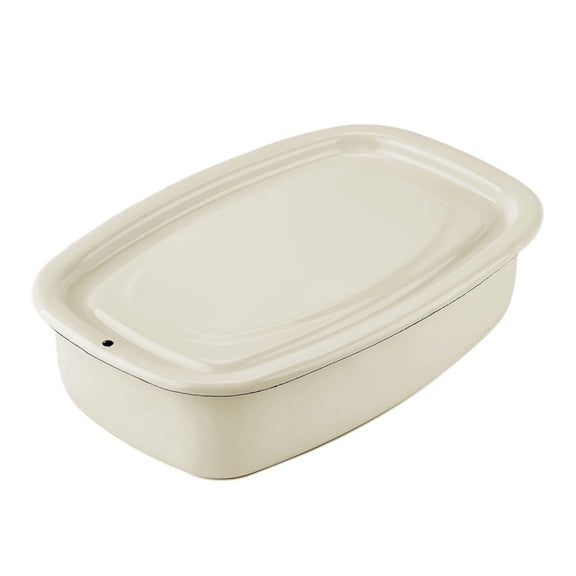 Novomoskovsjka Posuda Ivory Enamel Food Storage Container with Lid 1.1 Qt (1 L) Enameled Steel Container Enamelware Tray Kitchen Food Container