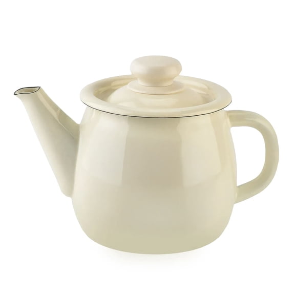 Novomoskovsjka Posuda Ivory Enamel Kettle 1.1 Qt (1 L) Enameled Steel Small Stovetop Kettle Vintage Tea Pot for Stove Top Enamelware Kitchen Teapot