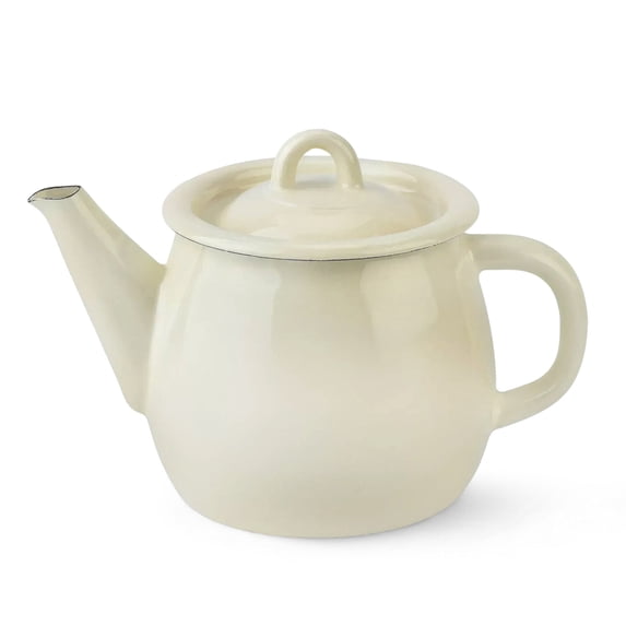 Novomoskovsjka Posuda Ivory Enamel Kettle with Metal Handle 1.1 Qt (1 L) Enameled Steel Small Stovetop Kettle Vintage Tea Pot for Stove Top Enamelware Kitchen Teapot