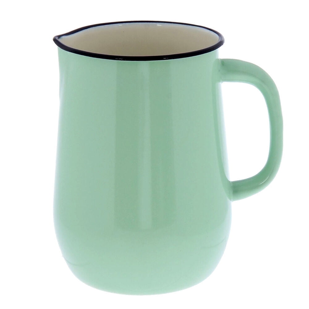 Novomoskovsjka Posuda Mint Coolness 5-Pint Enamel Pitcher 2.6 Qt (2.5 L) Enameled Steel Water Pitcher Vintage Style Jug for Juice Lemonade Milk Serving Pitcher for Home & Kitchen, Mint Green