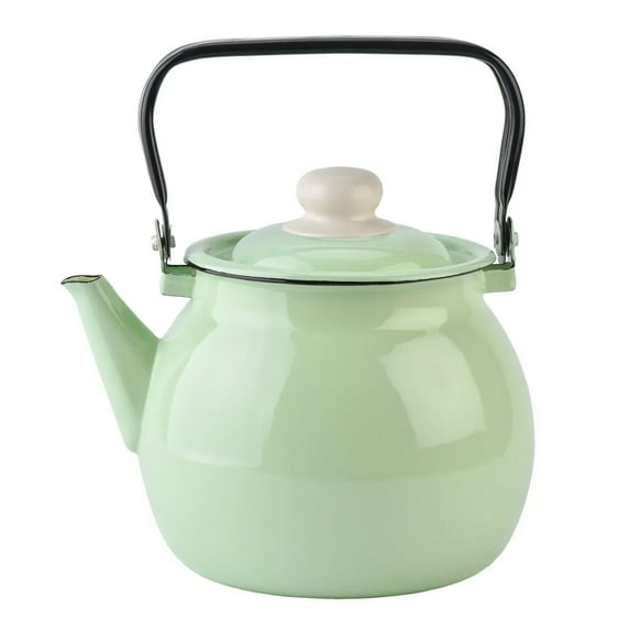 Novomoskovsjka Posuda Mint Coolness Enamel Kettle 3.7 Qt (3.5 L) Enameled Steel Stovetop Kettle Vintage Tea Pot for Stove Top Enamelware Kitchen Teapot