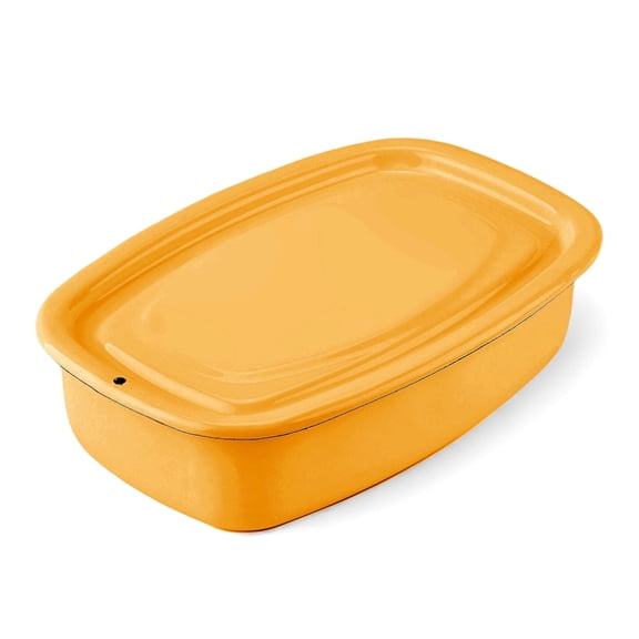 Novomoskovsjka Posuda Mustard Enamel Food Storage Container with Lid 1.1 Qt (1 L) Enameled Steel Container Enamelware Tray Kitchen Food Container, Yellow