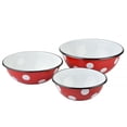 thumbnail image 1 of Novomoskovsjka Posuda Red White Polka-Dot Enamel Serving Bowl Set of 3 pcs Shatterproof Enameled Steel Fruit and Salad Bowls for Cooking Enamel Mixing Bowl for Indoor and Outdoor Use Metal Bowls, 1 of 10