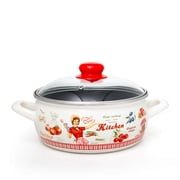 METALAC Retro Kitchen Enamel Stockpot with Glass Lid 5.3 Qt 5 L Enameled Steel Stock Pot for Cooking Induction Safe Enamelware Soup Pot