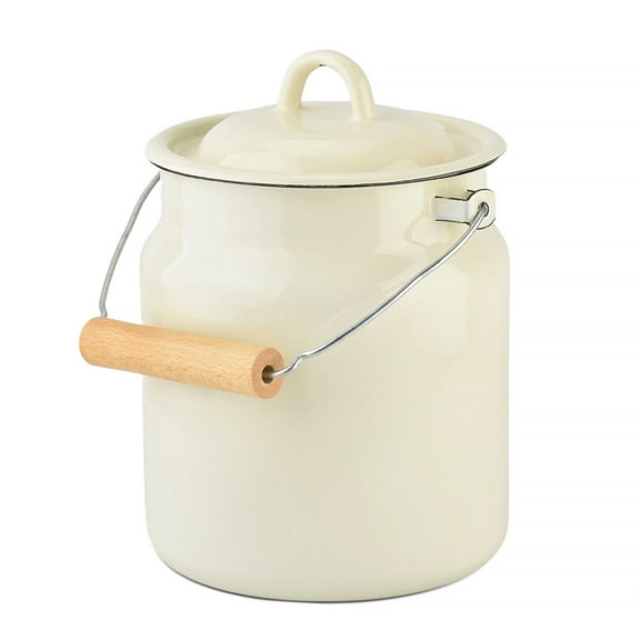 Novomoskovsjka Posuda Vintage Style Ivory Enamel Milk Can with Lid 3.5 Qt (3.3 L) Enameled Steel Milk Canister Kitchen Milk Keeper Milk Bucket Milk Container