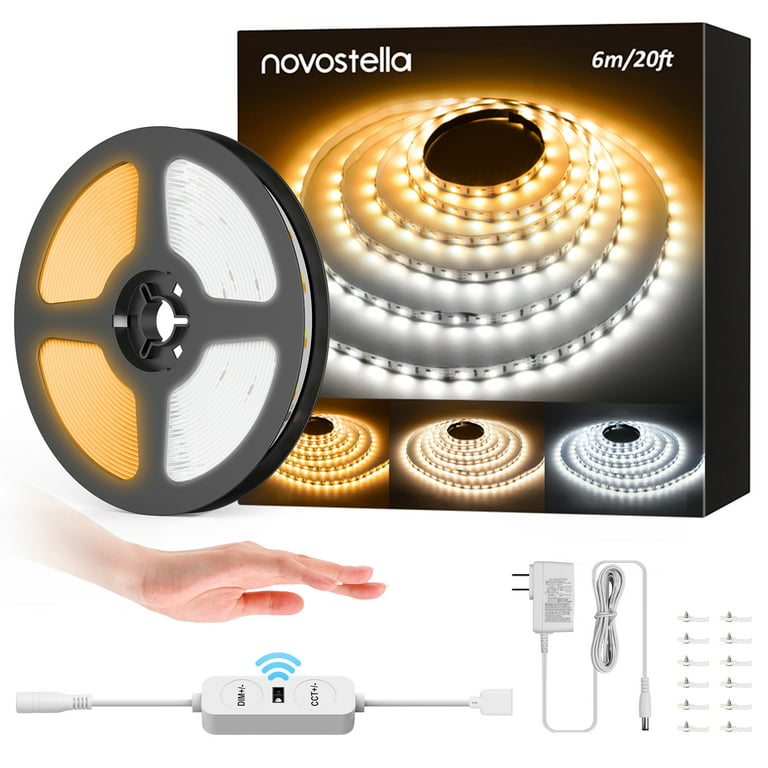 Novostella 20ft Motion Activated LED Strip Light Kit, Daylight/Warm/Cool  White Color Tunable & Dimmable, Under Cabinet Kitchen Tape Lighting 