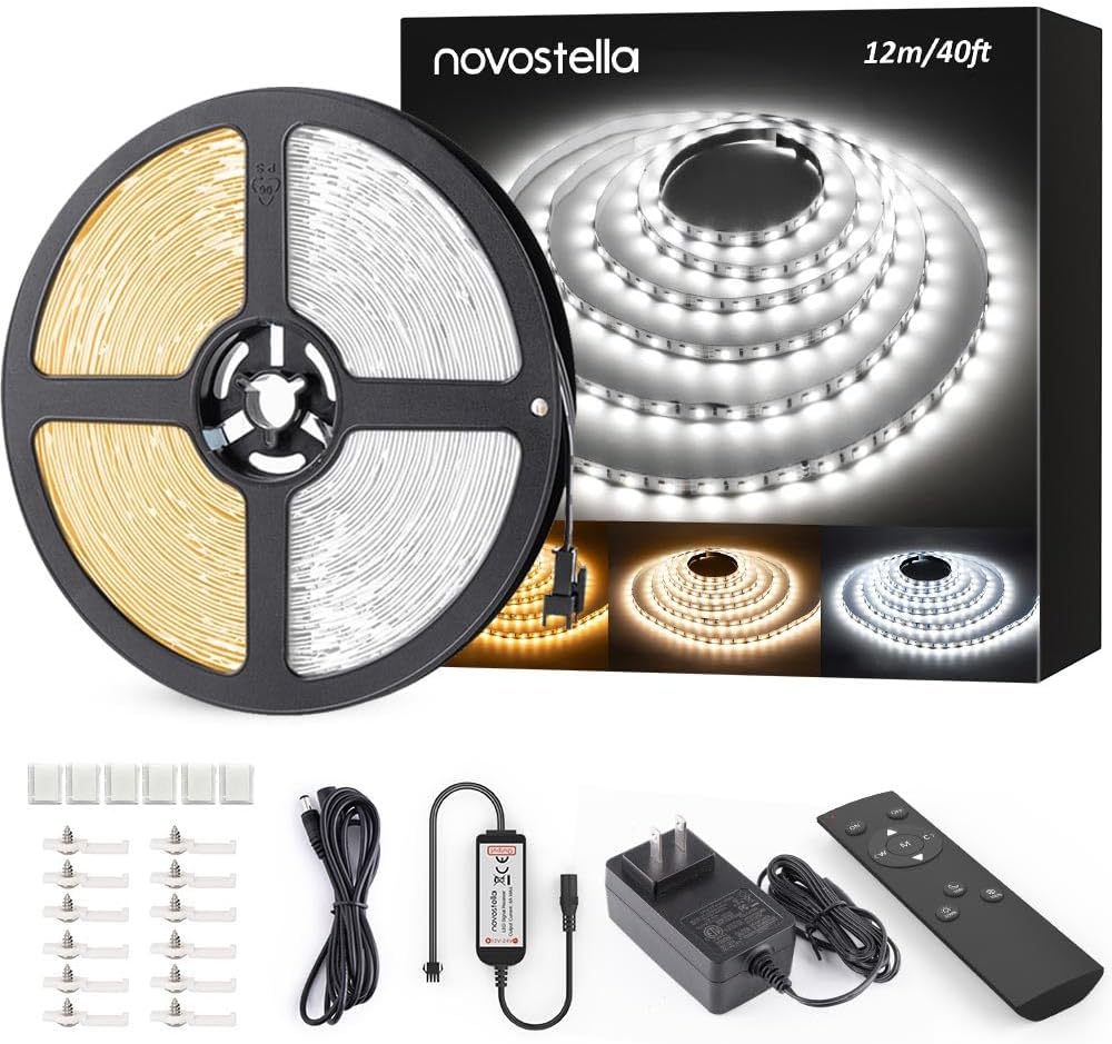Novostella 40ft Tunable White LED Strip Light 1344 LEDs Dimmable 3000K