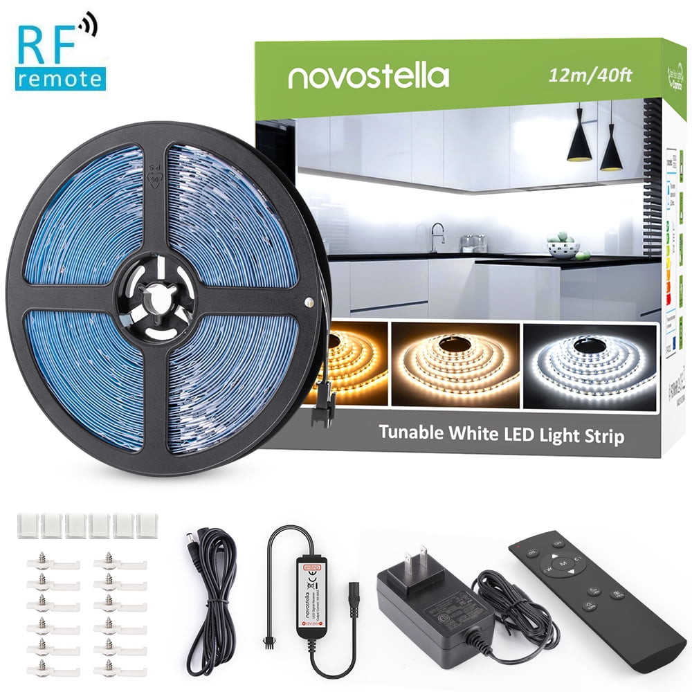 Novostella 40ft Tunable White LED Strip Light Kit, 3000K-6000K Dimmable Tape Light, Flexible Ribbon for Bedroom Mirror Kitchen Bar Cabinet, Daylight, Warm White, Remote Control