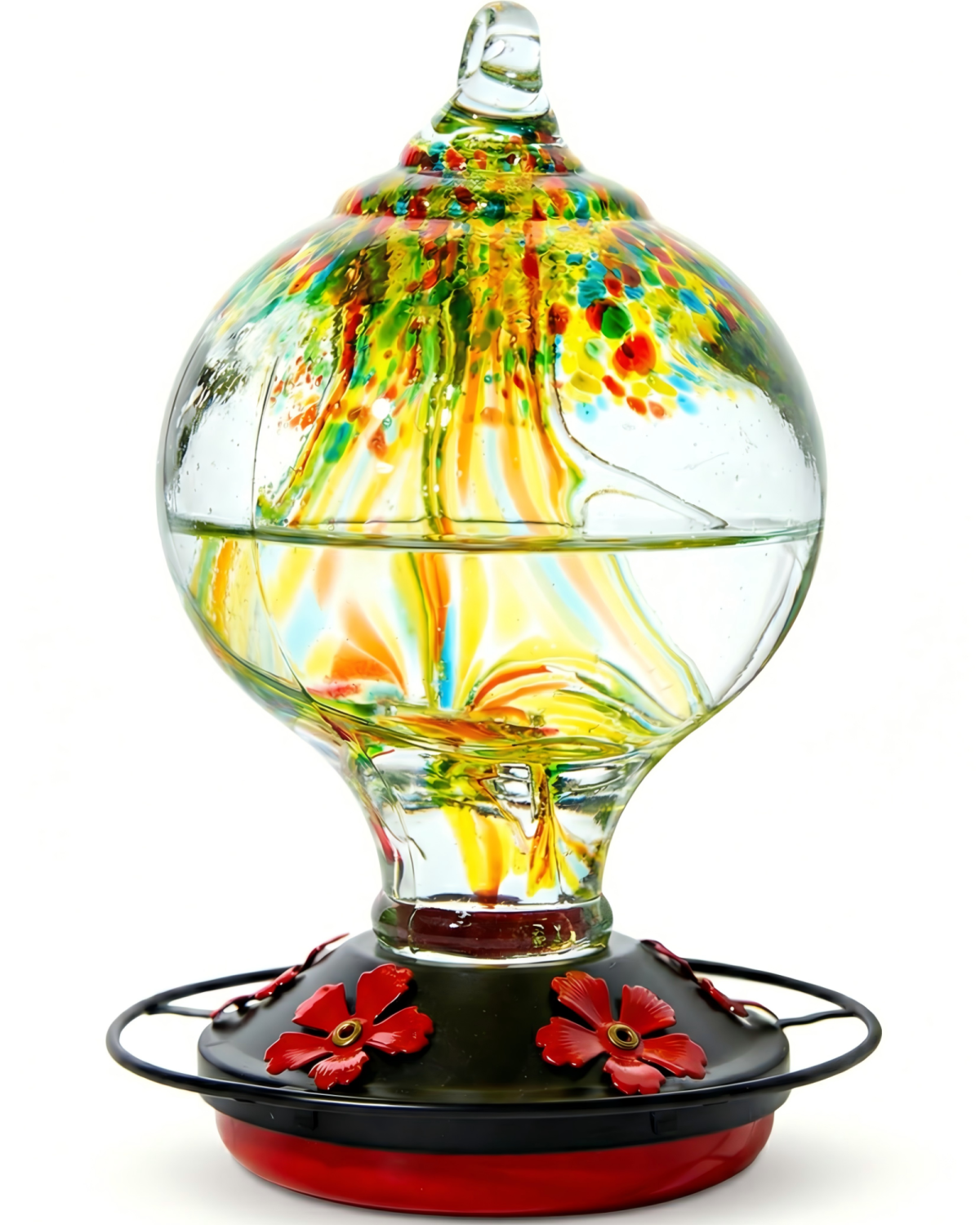 Novoto Hummingbird Feeder for Outdoors Hanging, 34 Oz, Handcrafted Gift Inner Glass Décor for Bird Garden Lover, Golden Meadow