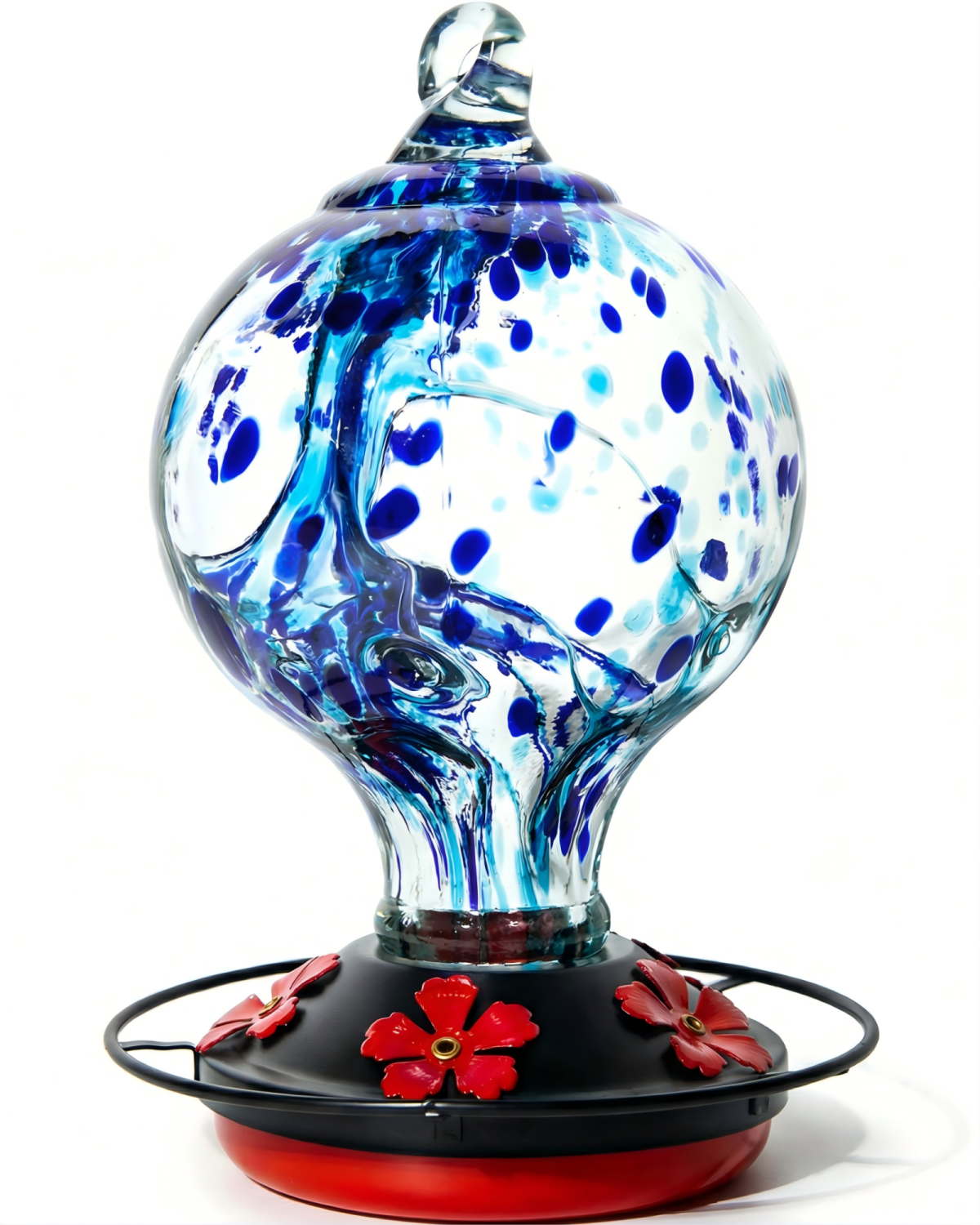 Novoto Hummingbird Feeder for Outdoors Hanging, 34 Oz, Handcrafted Gift Inner Glass Décor for Bird Garden Lover, Ocean Blue